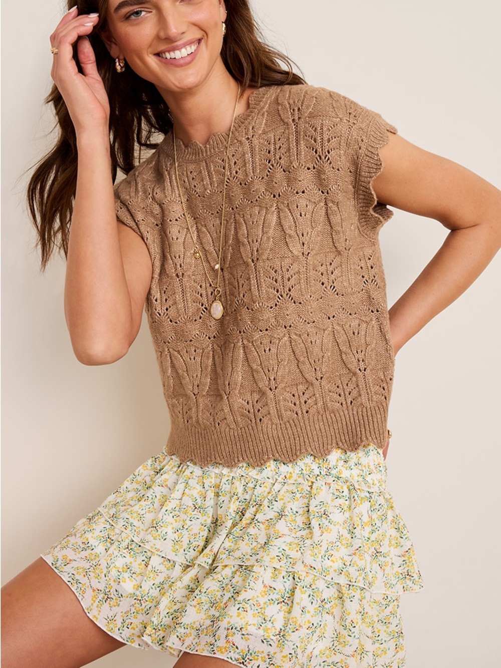 Francesca's Lisa Scalloped Knit Sweater Tee